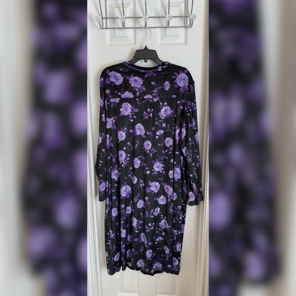 Black Print with Purple Flowers Long Sleeve Gown - Picture 2 of 2